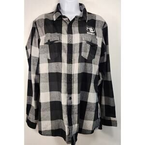Burnside RMEF Flannel Shirt Black Gray Plaid Button Up Men’s M